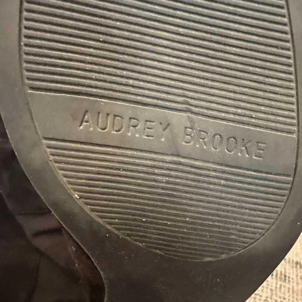 AUDREY BROOKE TAMELA OTK BOOTS 7.5 DARK BROWN SUEDE AND STRETCH 50/50 ($179)